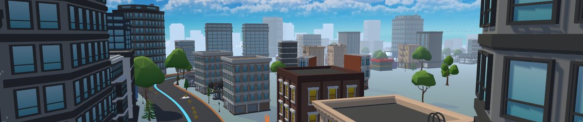City Circuit: the racing line curving between downtown towers.