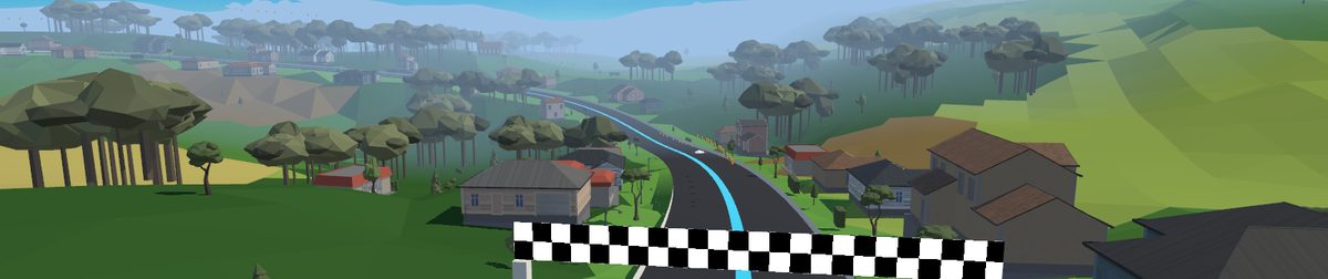 Town Hills: the start line on a road winding through green hills and houses.