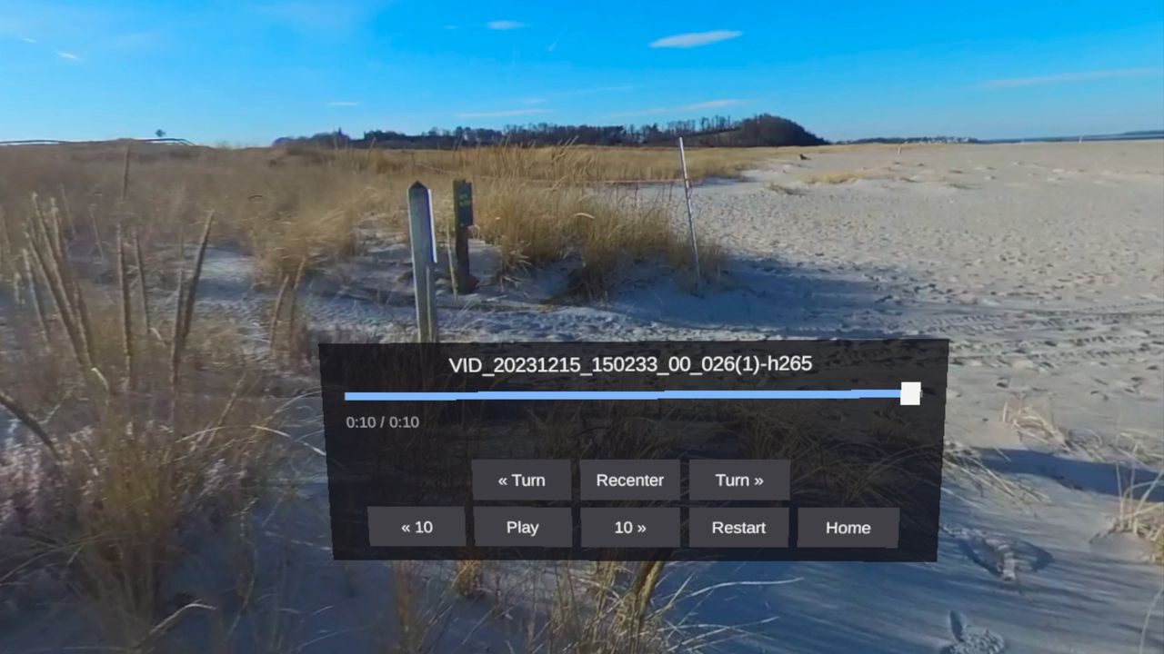 A second 360 lesson playing in the headset, looking down a sandy trail toward a tree line and open sky
